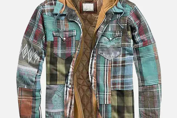 Dave - Men's Checked Hooded Shirt Jacket with Quilted Lining - Mint Green