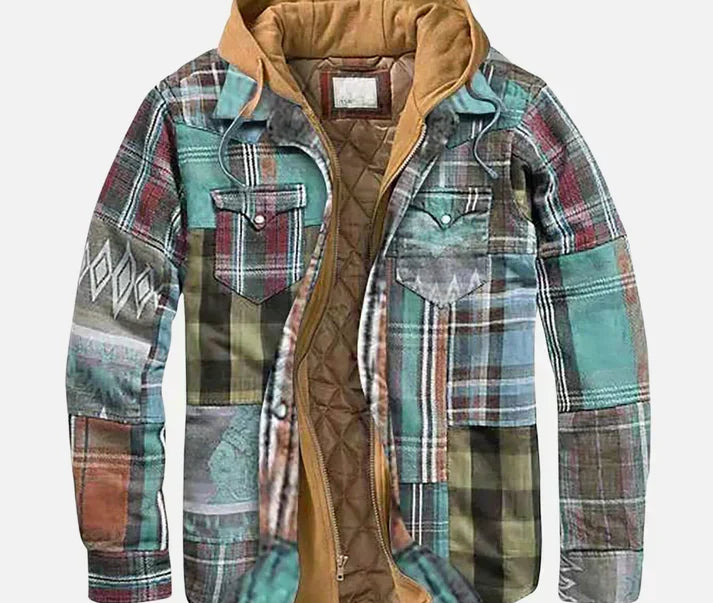Dave - Men's Checked Hooded Shirt Jacket with Quilted Lining - Mint Green