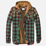 Dave - Men's Checked Hooded Shirt Jacket with Quilted Lining - Green