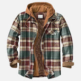 Dave - Men's Checked Hooded Shirt Jacket with Quilted Lining - Dark Green