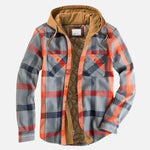 Dave - Men's Checked Hooded Shirt Jacket with Quilted Lining - Gray