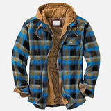 Dave - Men's Checked Hooded Shirt Jacket with Quilted Lining - Blue