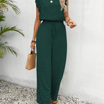 Wide-Leg Lace-Sleeve Jumpsuit - Dark Green