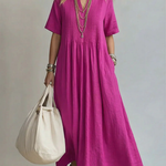 Pink pleated midi dress
