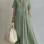 Green pleated midi dress