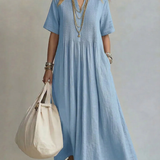 Blue pleated midi dress