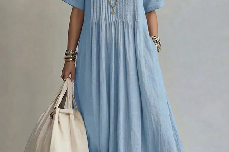 Blue pleated midi dress