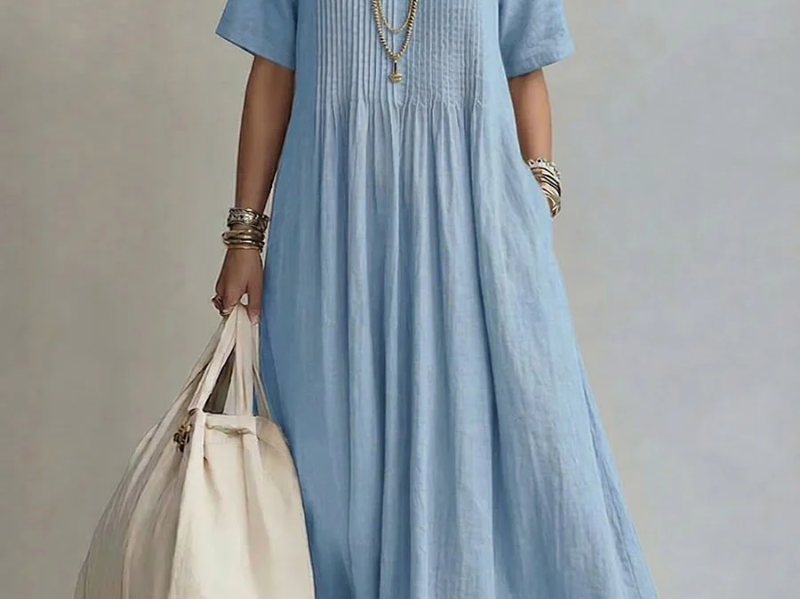 Blue pleated midi dress