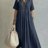 Navy blue pleated midi dress