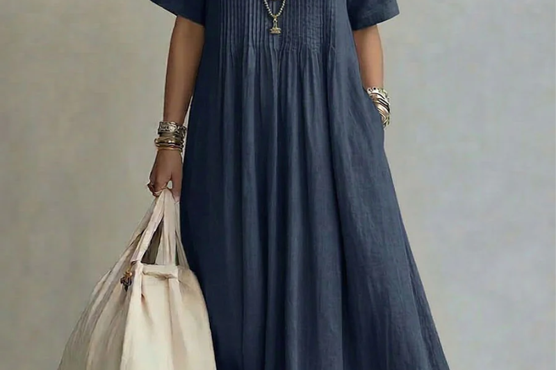 Navy blue pleated midi dress