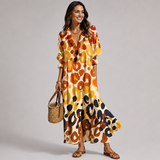 Deirdra - Women's Floral Maxi Dress with Tummy Panel - Yellow