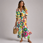Deirdra - Women's Floral Maxi Dress with Tummy Panel - Rainbow