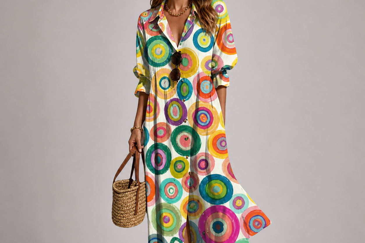 Deirdra - Women's Floral Maxi Dress with Tummy Panel - Rainbow