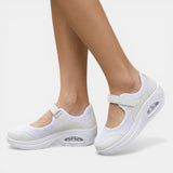 Delaina - Women's Mary Jane Mesh Sneakers with Adjustable Strap - White