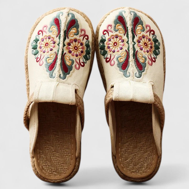 Floral Embroidered Mules | Women's Slip-On Flat Style