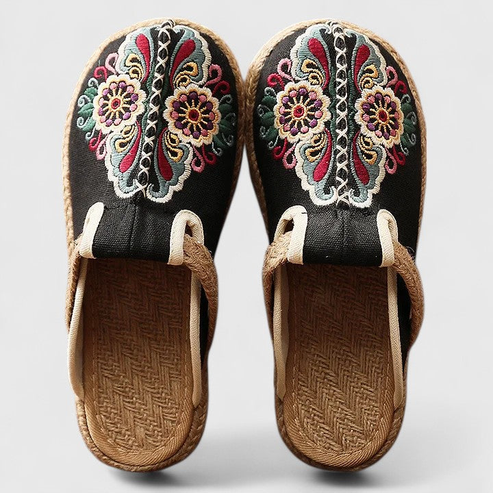 Floral Embroidered Mules | Women's Slip-On Flat Style