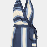 Delphina - Women's Striped Halter Neck Wrap Mini Dress
