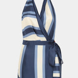 Delphina - Women's Striped Halter Neck Wrap Mini Dress