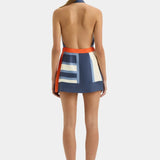 Delphina - Women's Striped Halter Neck Wrap Mini Dress