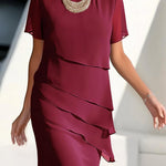 Delwyn - Women's Pleated Chiffon Midi Dress - Red