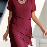 Delwyn - Women's Pleated Chiffon Midi Dress - Red