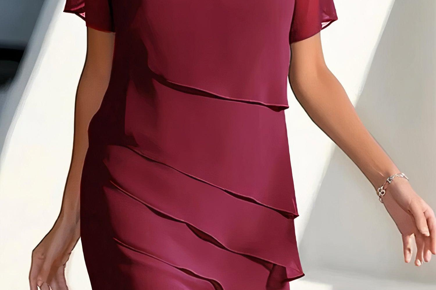 Delwyn - Women's Pleated Chiffon Midi Dress - Red