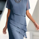 Delwyn - Women's Pleated Chiffon Midi Dress - Blue