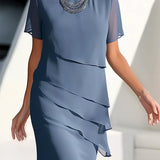 Delwyn - Women's Pleated Chiffon Midi Dress - Blue