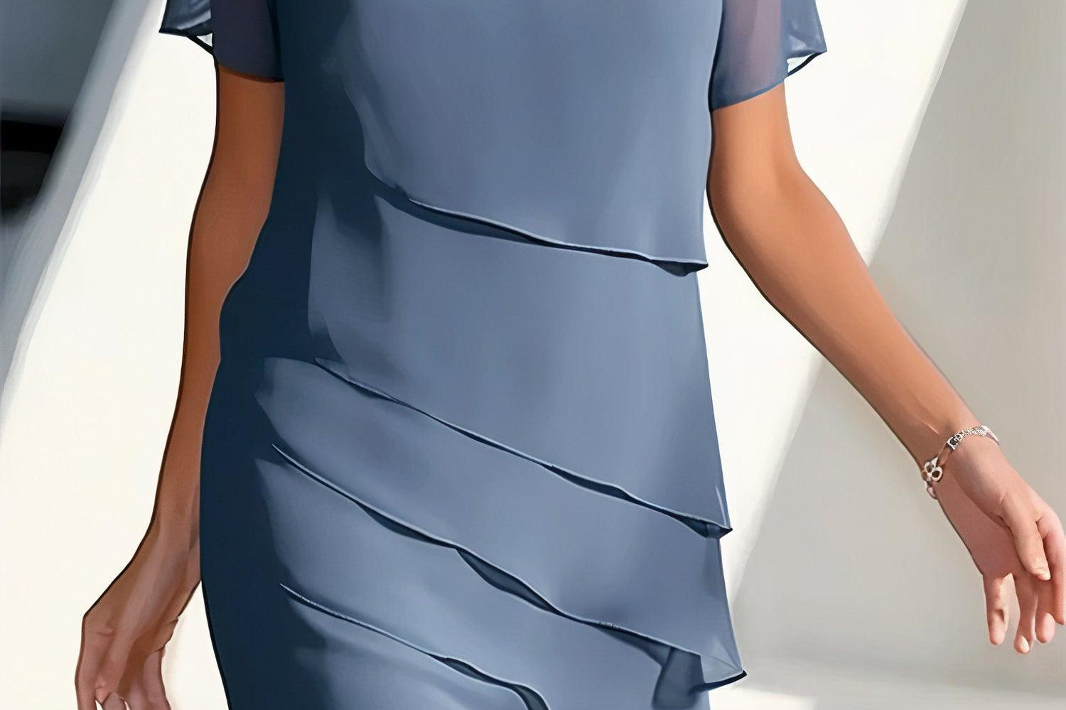Delwyn - Women's Pleated Chiffon Midi Dress - Blue
