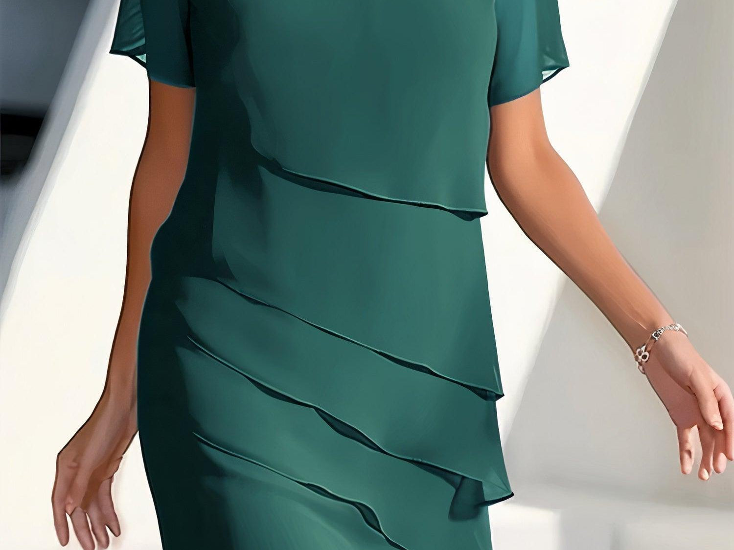 Delwyn - Women's Pleated Chiffon Midi Dress - Green