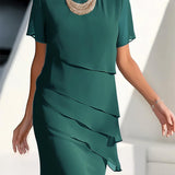 Delwyn - Women's Pleated Chiffon Midi Dress - Green
