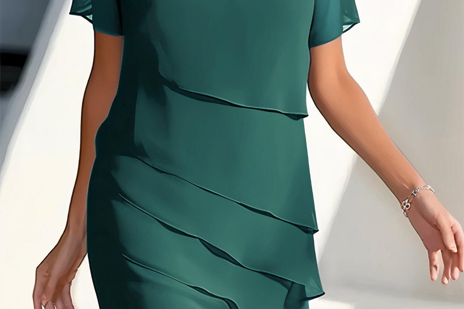 Delwyn - Women's Pleated Chiffon Midi Dress - Green