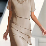 Delwyn - Women's Pleated Chiffon Midi Dress - Khaki