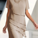 Delwyn - Women's Pleated Chiffon Midi Dress - Khaki