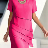 Delwyn - Women's Pleated Chiffon Midi Dress - Pink
