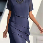 Delwyn - Women's Pleated Chiffon Midi Dress - Navy Blue