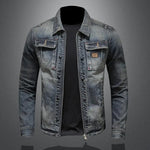 Dennis - Men's Retro Washed Denim Jacket with Vintage Finish - Denim Blue