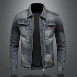 Dennis - Men's Retro Washed Denim Jacket with Vintage Finish - Denim Blue