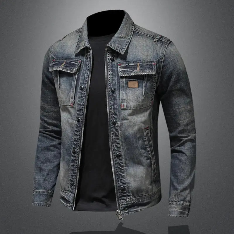 Dennis - Men's Retro Washed Denim Jacket with Vintage Finish