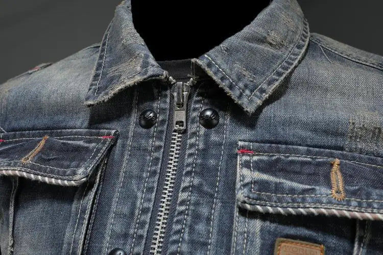 Dennis - Men's Retro Washed Denim Jacket with Vintage Finish