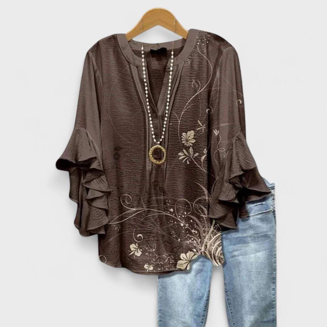 Dervla - Women's Lightweight Crease-Resistant Blouse - Brown