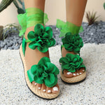 Floral Bow Ankle-Strap Sandals - Green