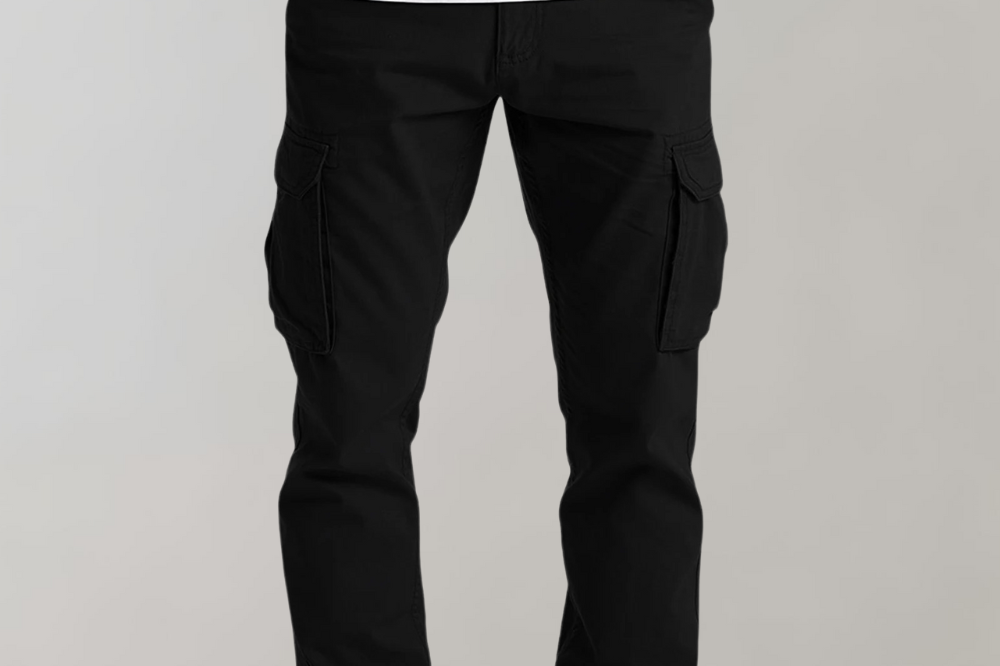 Donald - Men's Slim Fit Cargo Pants with Flat Pockets - Black