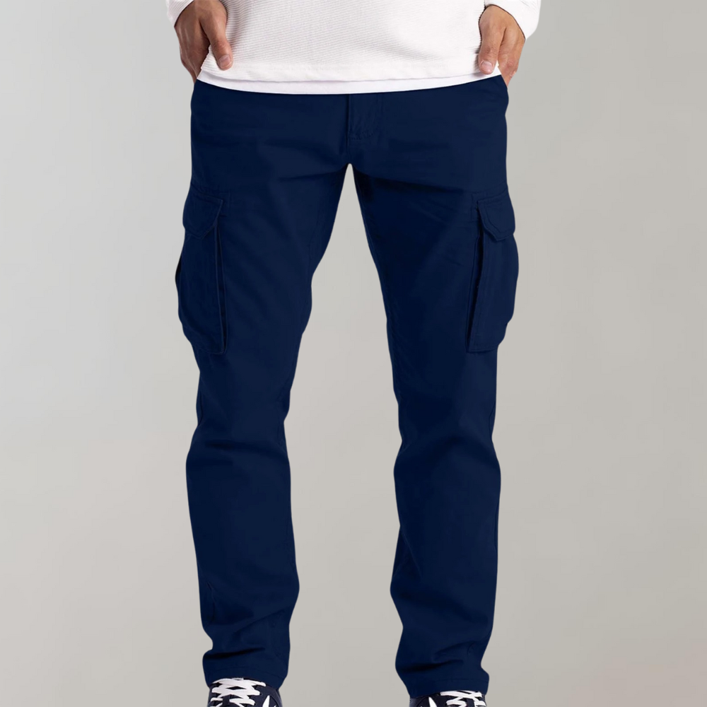 Donald - Men's Slim Fit Cargo Pants with Flat Pockets - Blue
