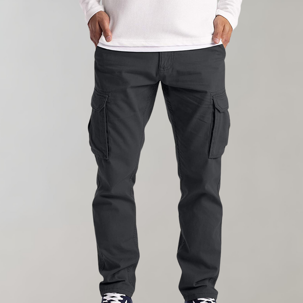 Donald - Men's Slim Fit Cargo Pants with Flat Pockets - Dark Gray