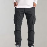 Donald - Men's Slim Fit Cargo Pants with Flat Pockets - Dark Gray