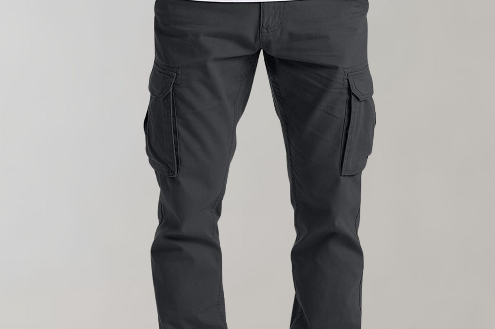 Donald - Men's Slim Fit Cargo Pants with Flat Pockets - Dark Gray