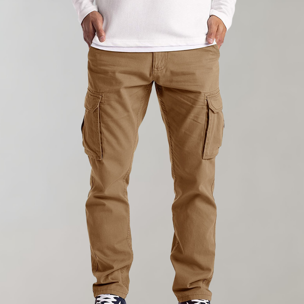 Donald - Men's Slim Fit Cargo Pants with Flat Pockets - Khaki
