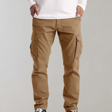Donald - Men's Slim Fit Cargo Pants with Flat Pockets - Khaki