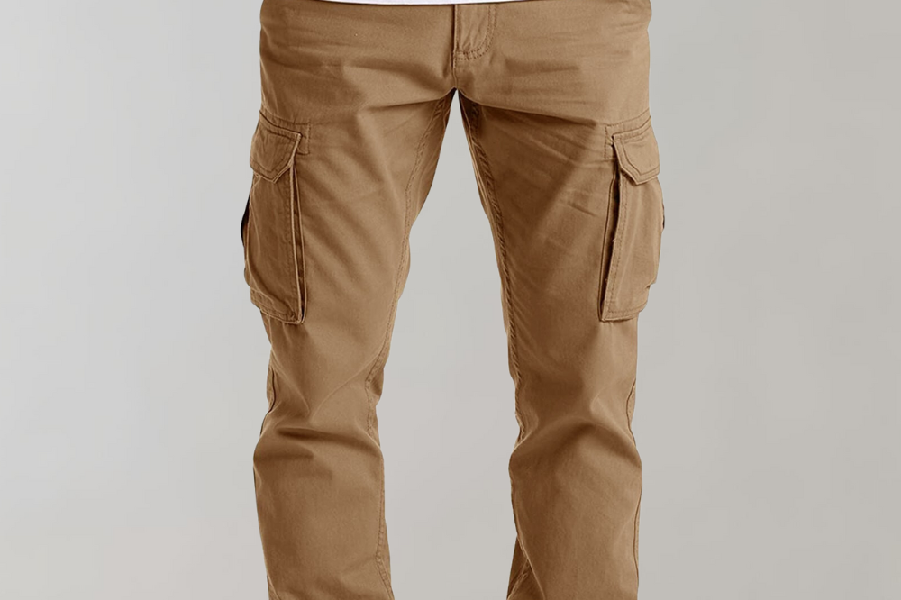 Donald - Men's Slim Fit Cargo Pants with Flat Pockets - Khaki